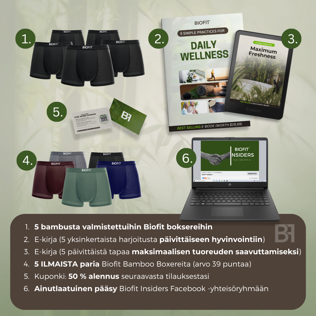 Lot de 5 boxers en bambou BIOFIT® Vert | + 5 GRATUITS